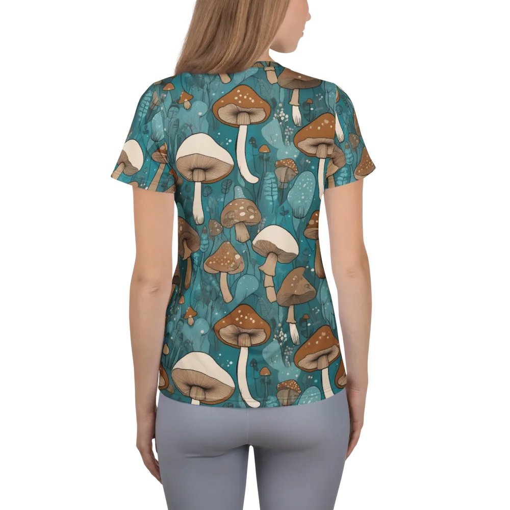 Teal Toadstool on Women's Athletic T-Shirt — Back