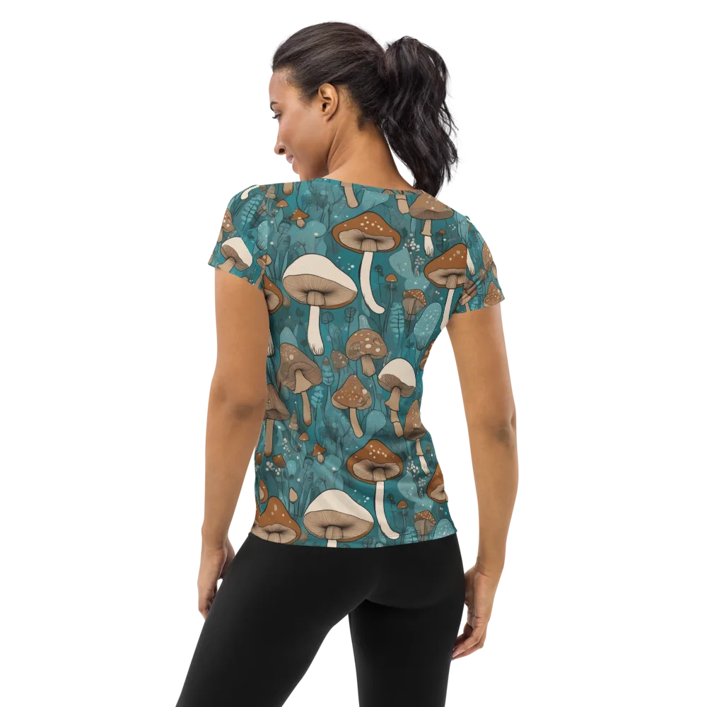 Teal Toadstool on Women's Athletic T-Shirt — Back