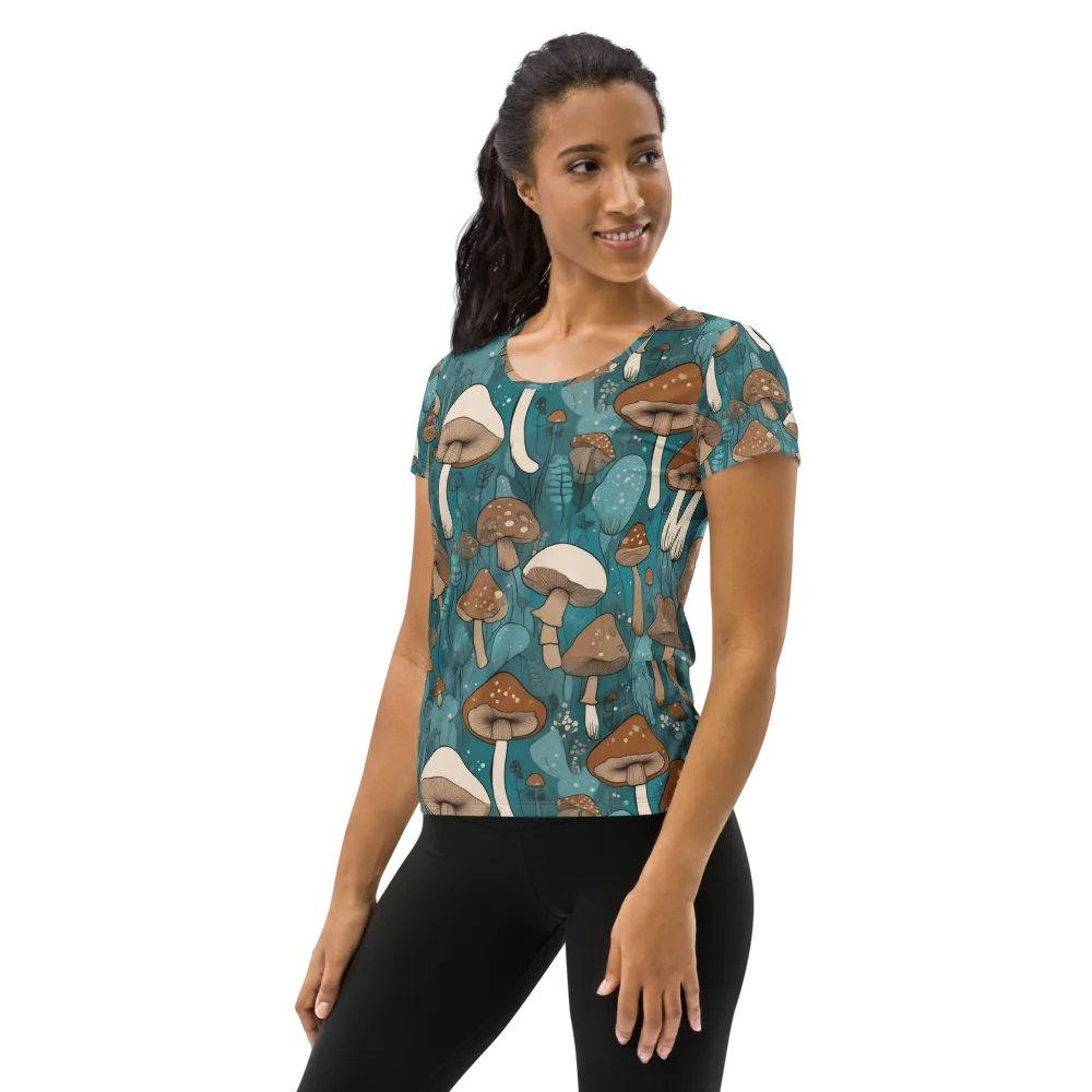 Teal Toadstool on Women's Athletic T-Shirt — Left