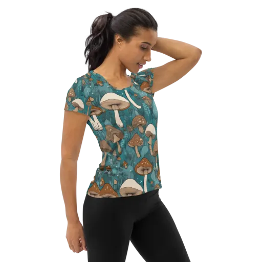 Teal Toadstool on a Women's Athletic T-Shirt