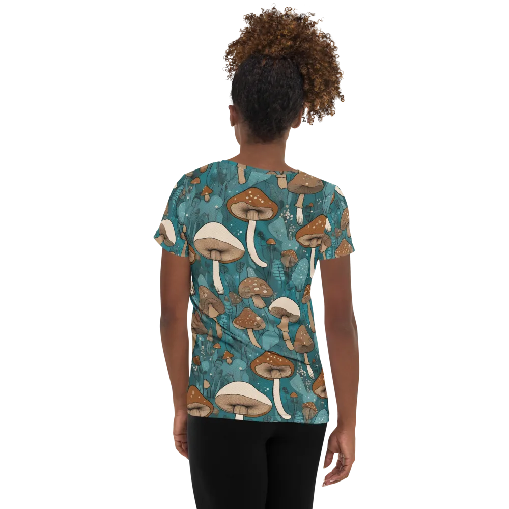 Teal Toadstool on Women's Athletic T-Shirt — Back
