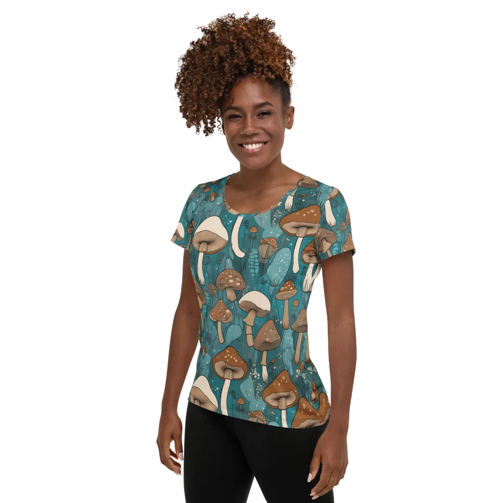 Teal Toadstool on Women's Athletic T-Shirt — Left