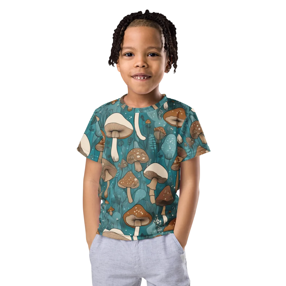 Teal Toadstool on Kids Crew Neck T-Shirt — Front