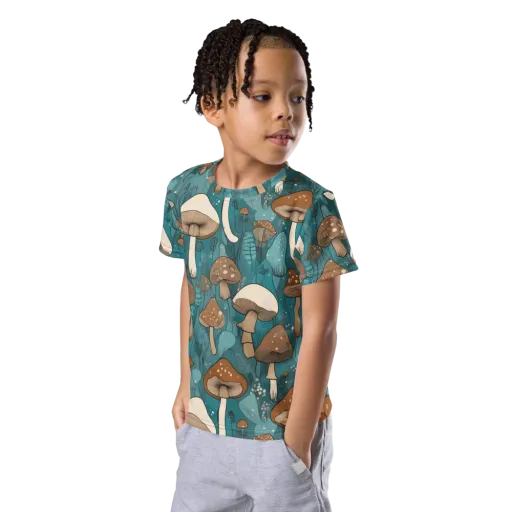 Teal Toadstool on a Kids Crew Neck T-Shirt