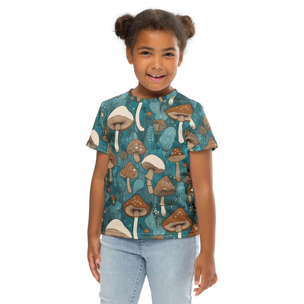 Teal Toadstool on Kids Crew Neck T-Shirt — Front