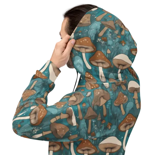 Teal Toadstool on a Hoodie