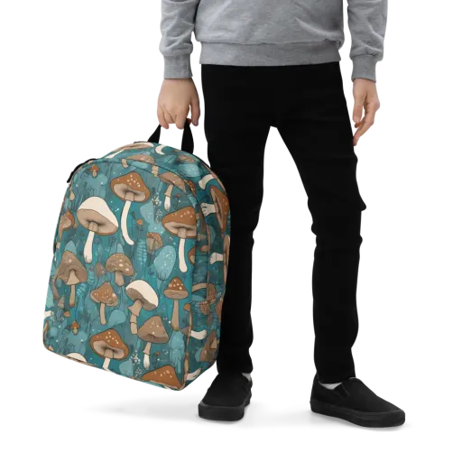 Teal Toadstool on a Minimalist Backpack