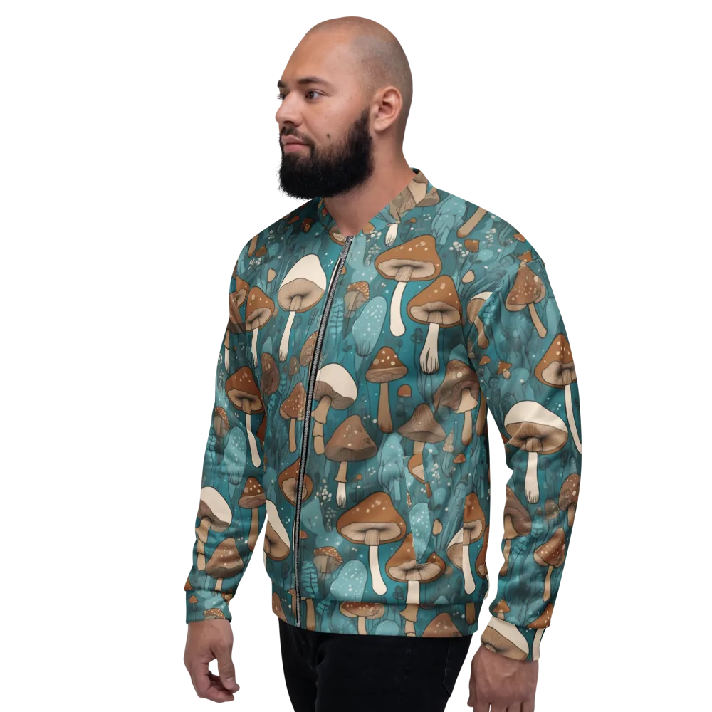 Teal Toadstool on Bomber Jacket — Left