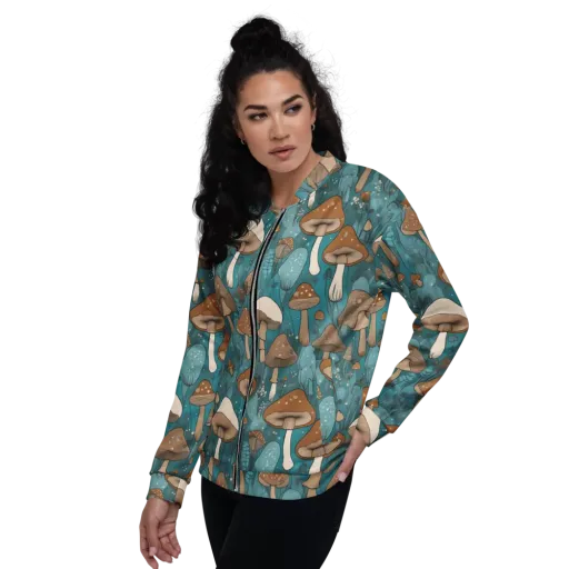 Teal Toadstool on a Bomber Jacket