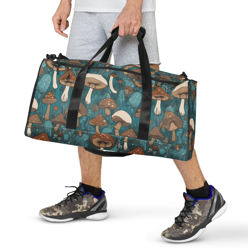 Teal Toadstool on Duffle Bag — Front