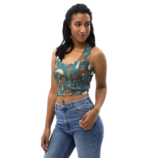 Teal Toadstool on a Crop Top