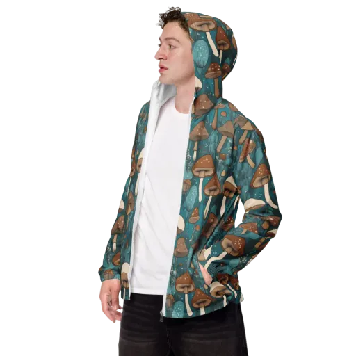 Teal Toadstool on a Men's Windbreaker