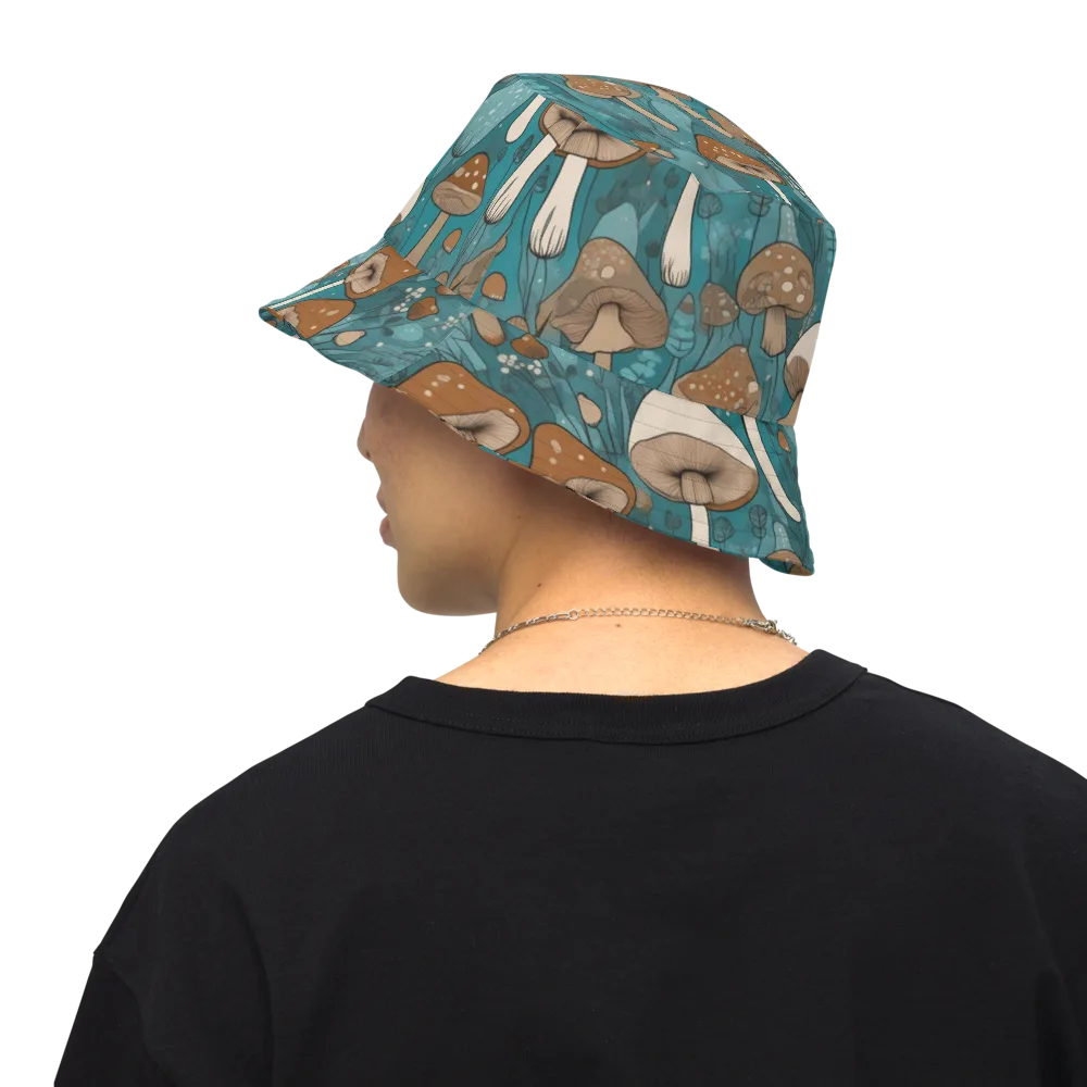 Teal Toadstool on Reversible Bucket Hat — Back Inside