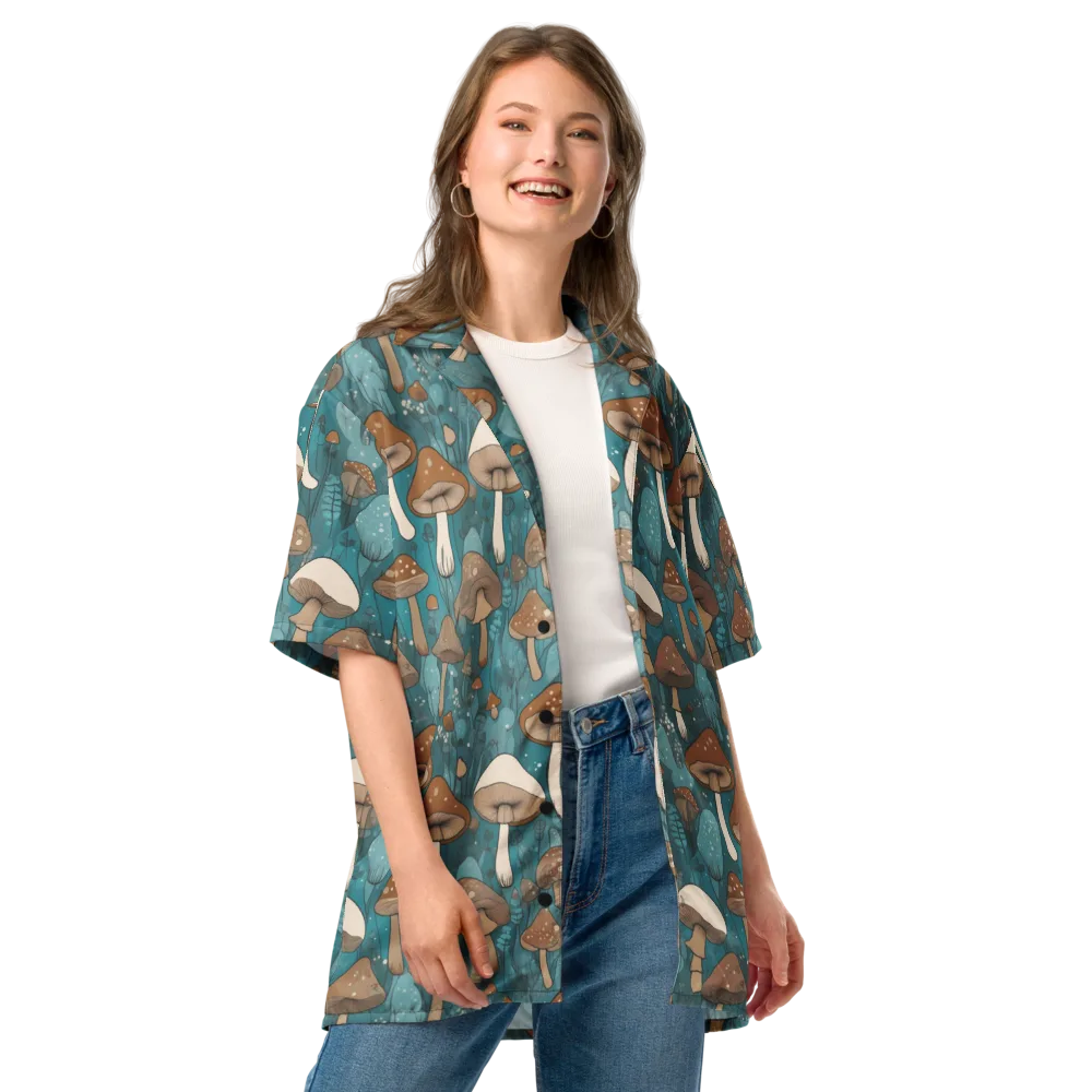 Teal Toadstool on Button Shirt — Front