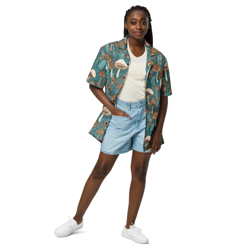 Teal Toadstool on Button Shirt — Front