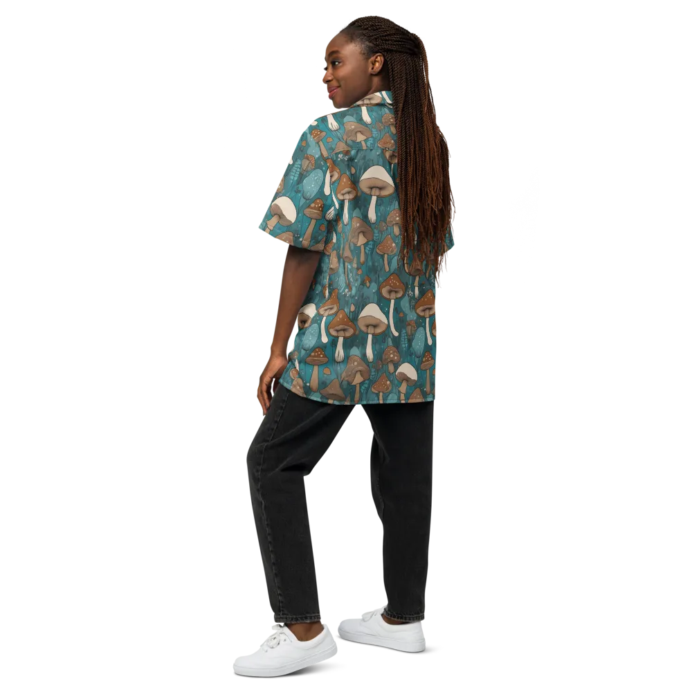 Teal Toadstool on Button Shirt — Back