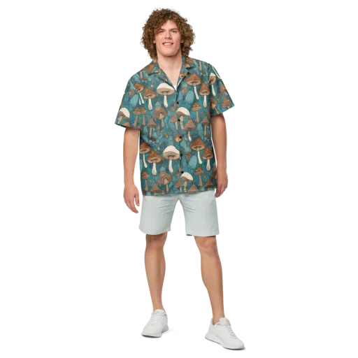 Teal Toadstool on a Button Shirt