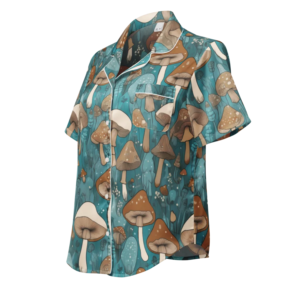 Teal Toadstool on Women's Short Sleeve Pajama Top — Left Front