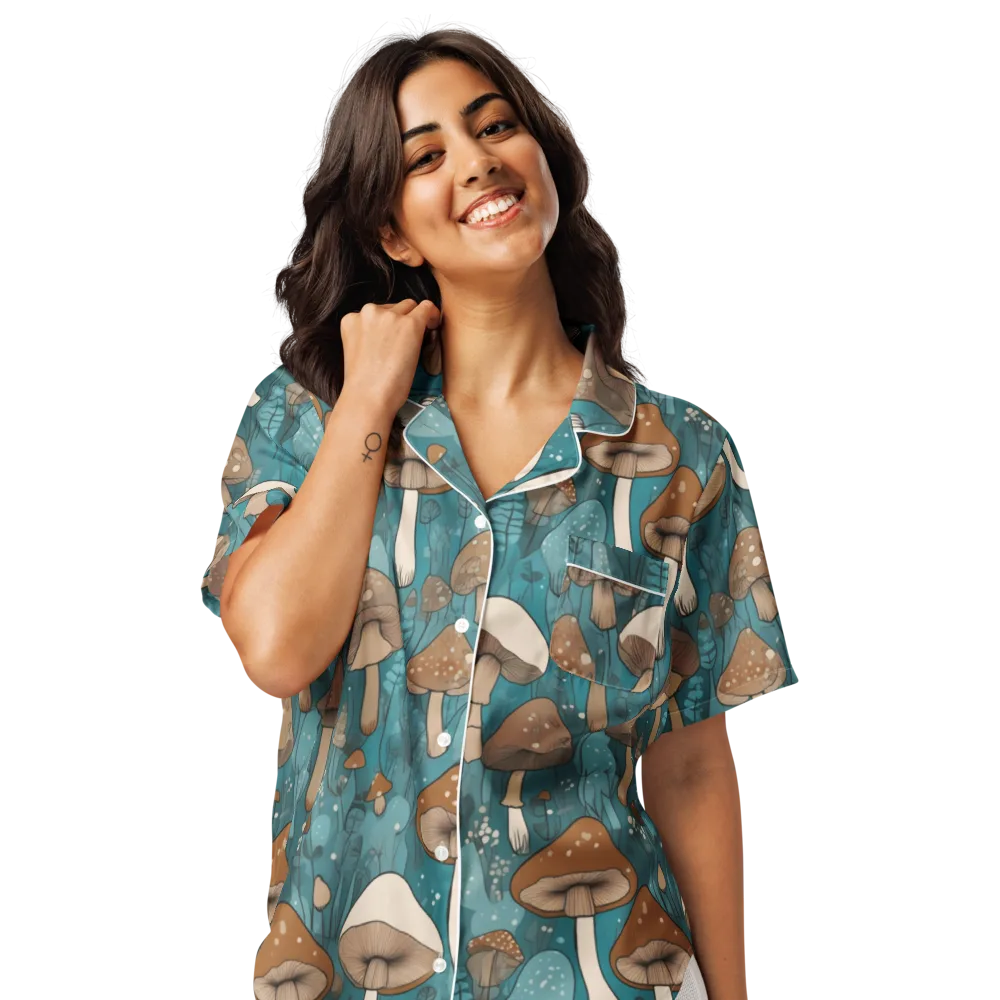 Teal Toadstool on Women's Short Sleeve Pajama Top — Front