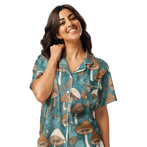 Teal Toadstool on a Women's Short Sleeve Pajama Top