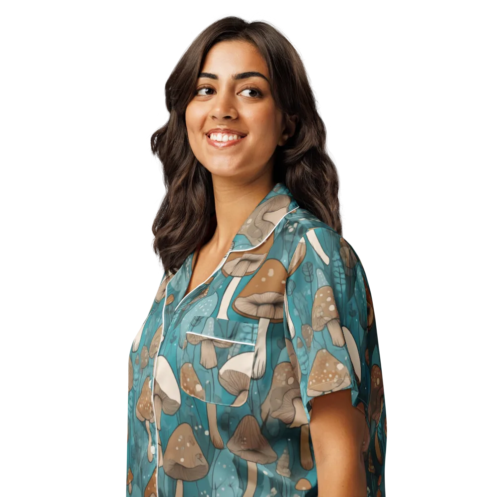 Teal Toadstool on Women's Short Sleeve Pajama Top — Left Front
