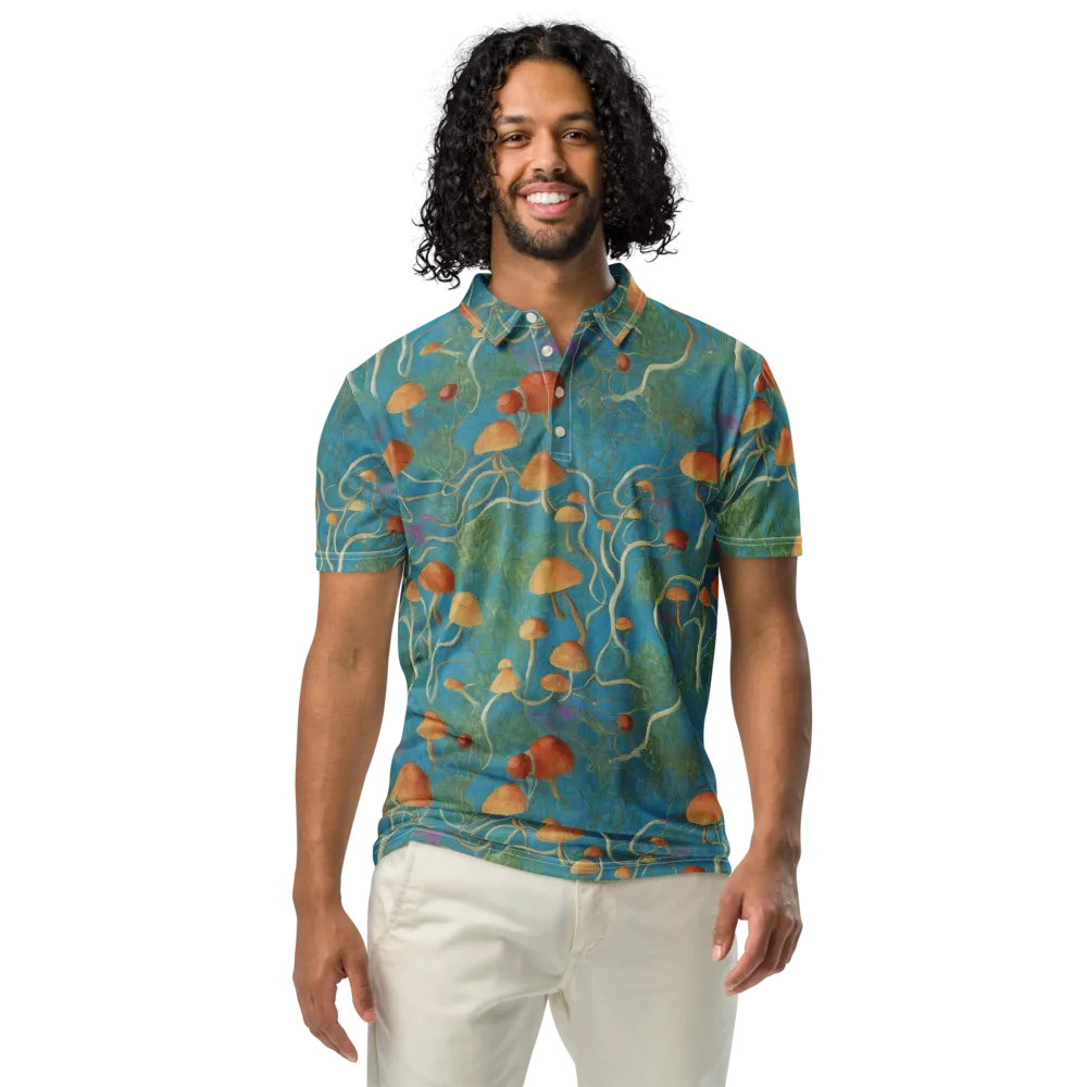 Azure Mushroom Meadow on Men's Slim Fit Polo Shirt — Front