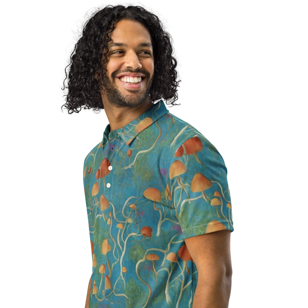 Azure Mushroom Meadow on Men's Slim Fit Polo Shirt — Left Front