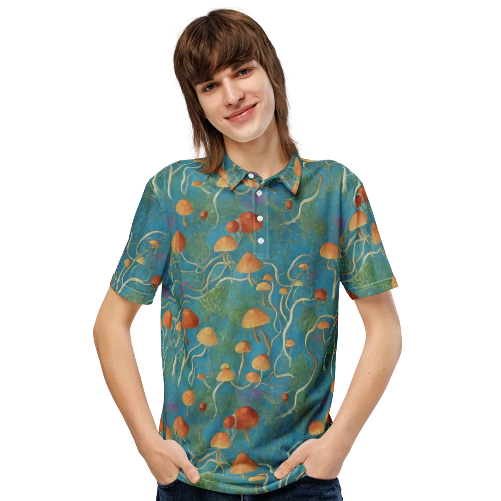 Azure Mushroom Meadow on Men's Slim Fit Polo Shirt — Front