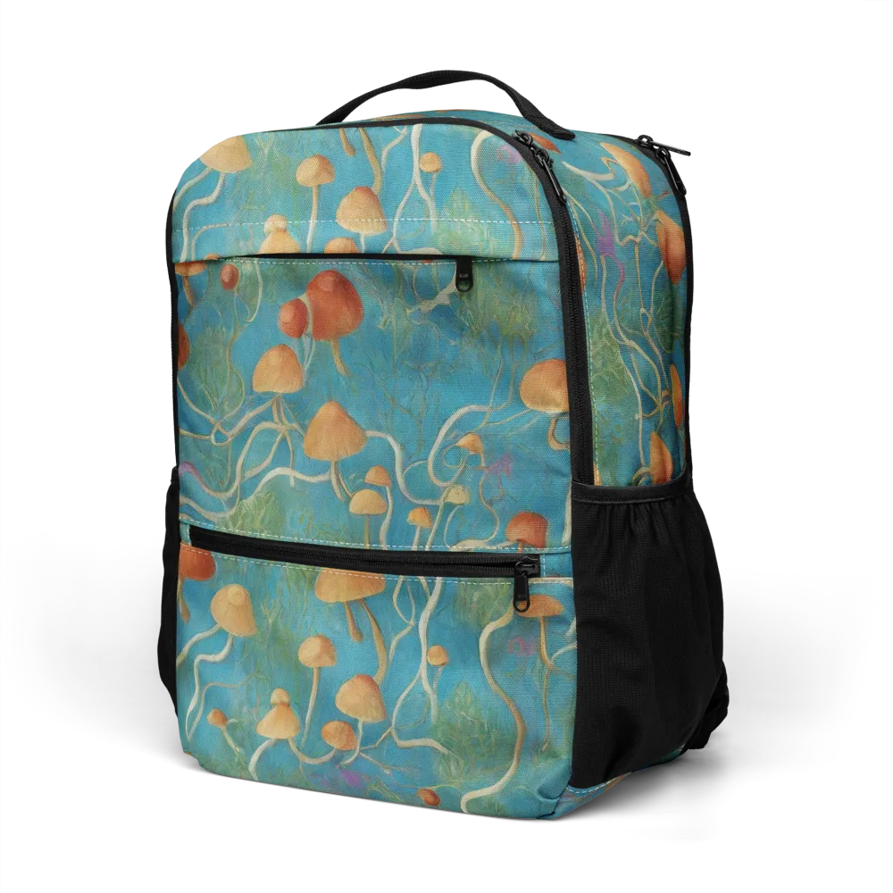 Azure Mushroom Meadow on Utility Backpack — Left Front