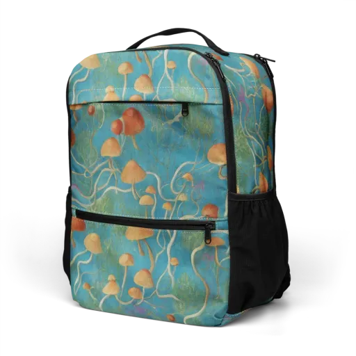 Azure Mushroom Meadow on a Utility Backpack