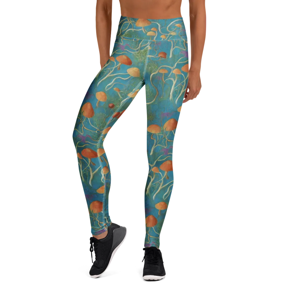 Azure Mushroom Meadow on Yoga Leggings — Front