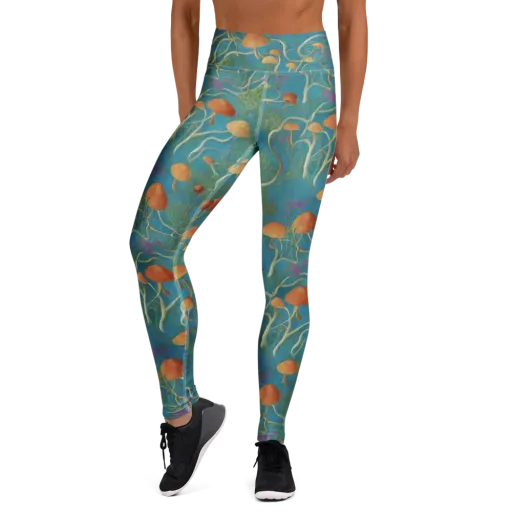 Azure Mushroom Meadow on a Yoga Leggings