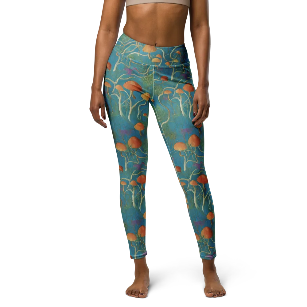 Azure Mushroom Meadow on Yoga Leggings — Front