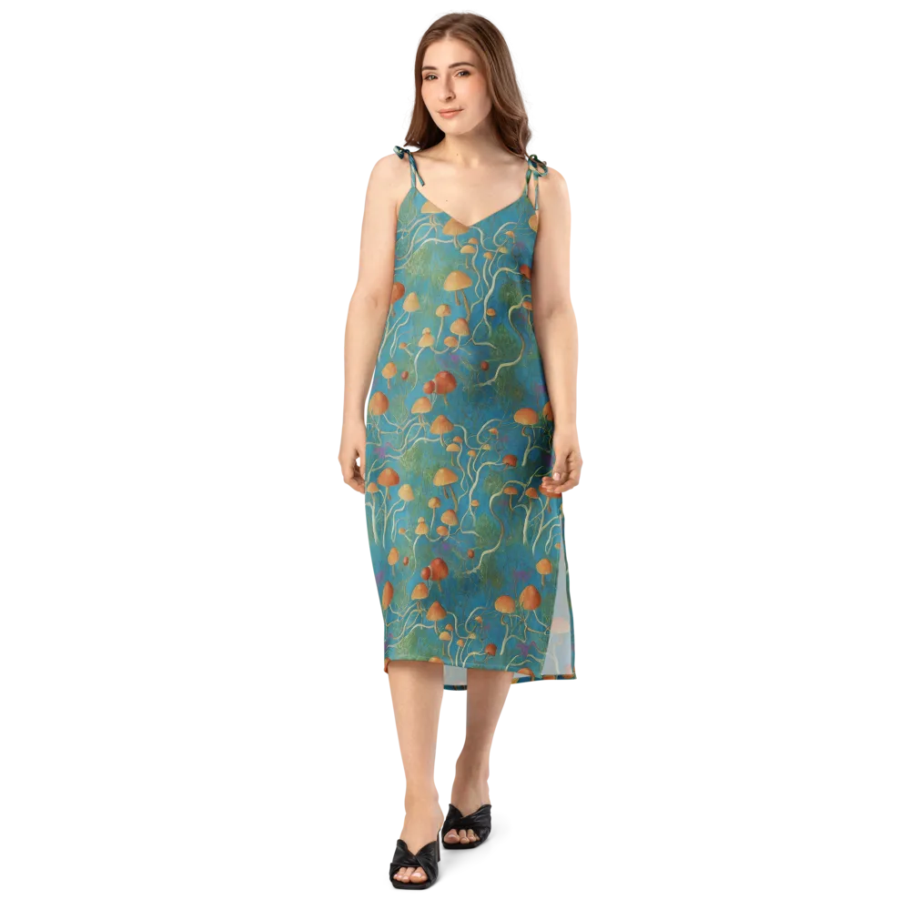 Azure Mushroom Meadow on Slip Dress — Front