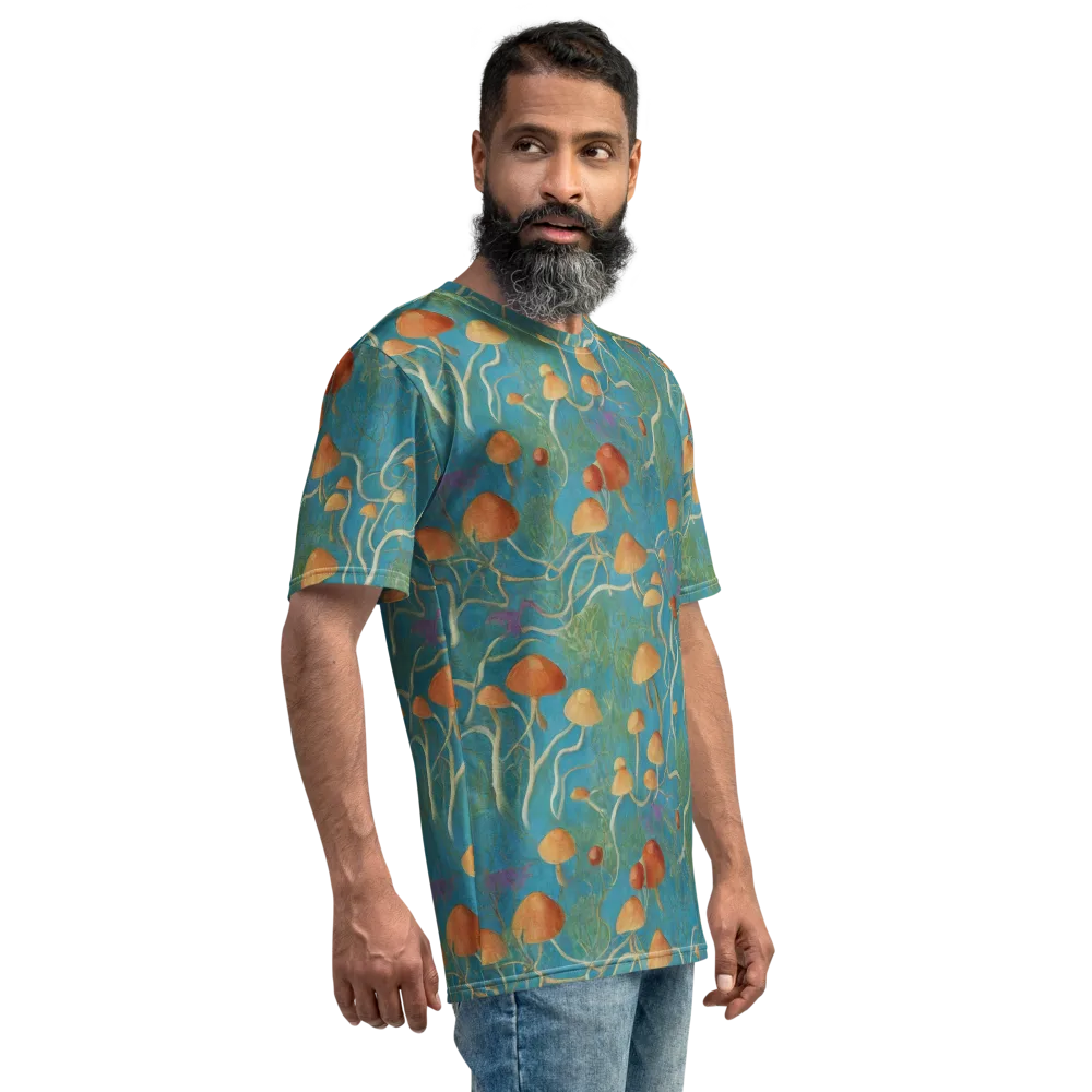 Azure Mushroom Meadow on Men's Crew Neck T-Shirt — Right