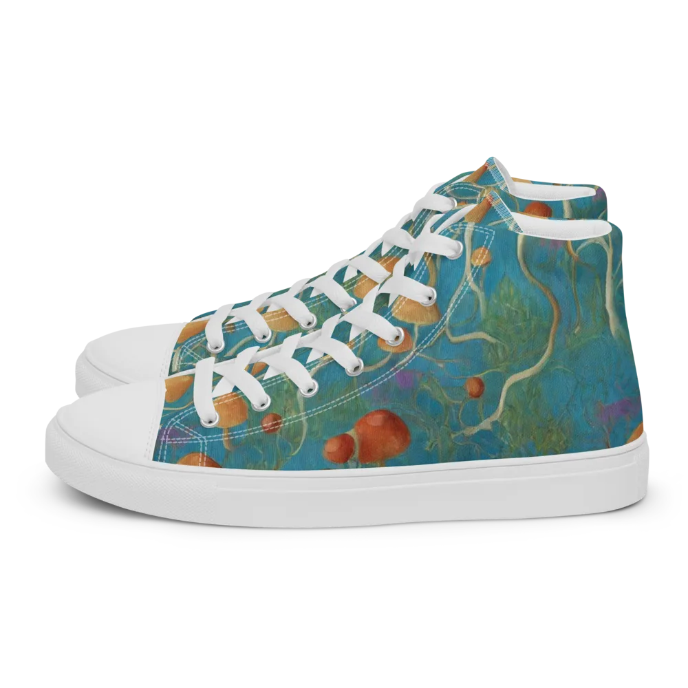 Azure Mushroom Meadow on Men's High Top Canvas Shoes — Left