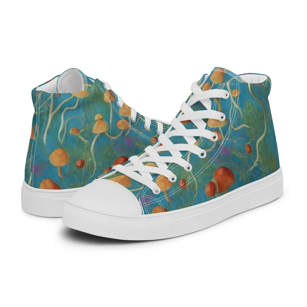Azure Mushroom Meadow on Men's High Top Canvas Shoes — Left