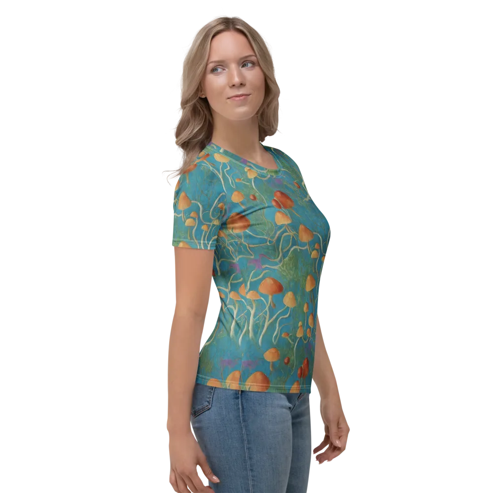Azure Mushroom Meadow on Women's Crew Neck T-Shirt — Right