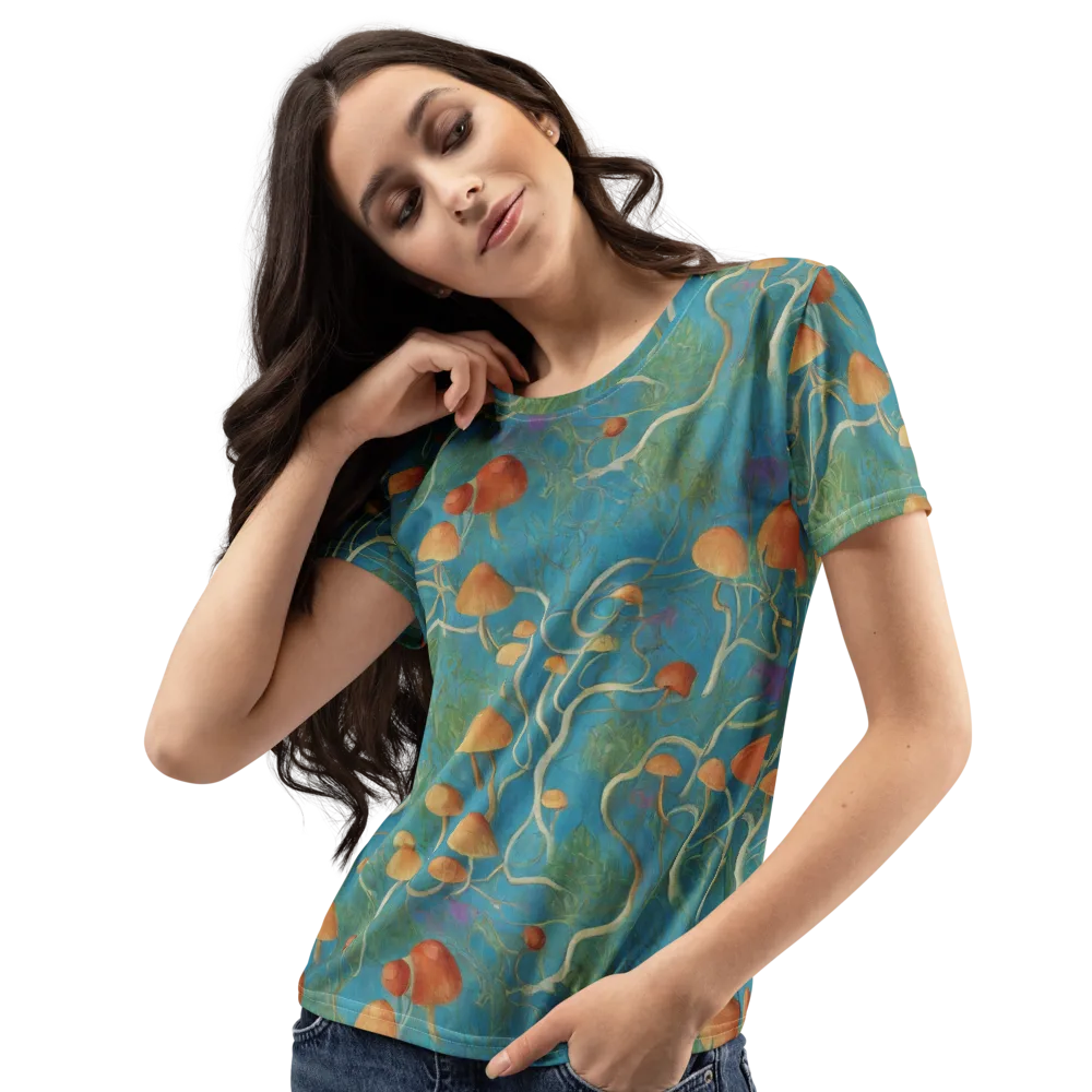 Azure Mushroom Meadow on Women's Crew Neck T-Shirt — Left Front