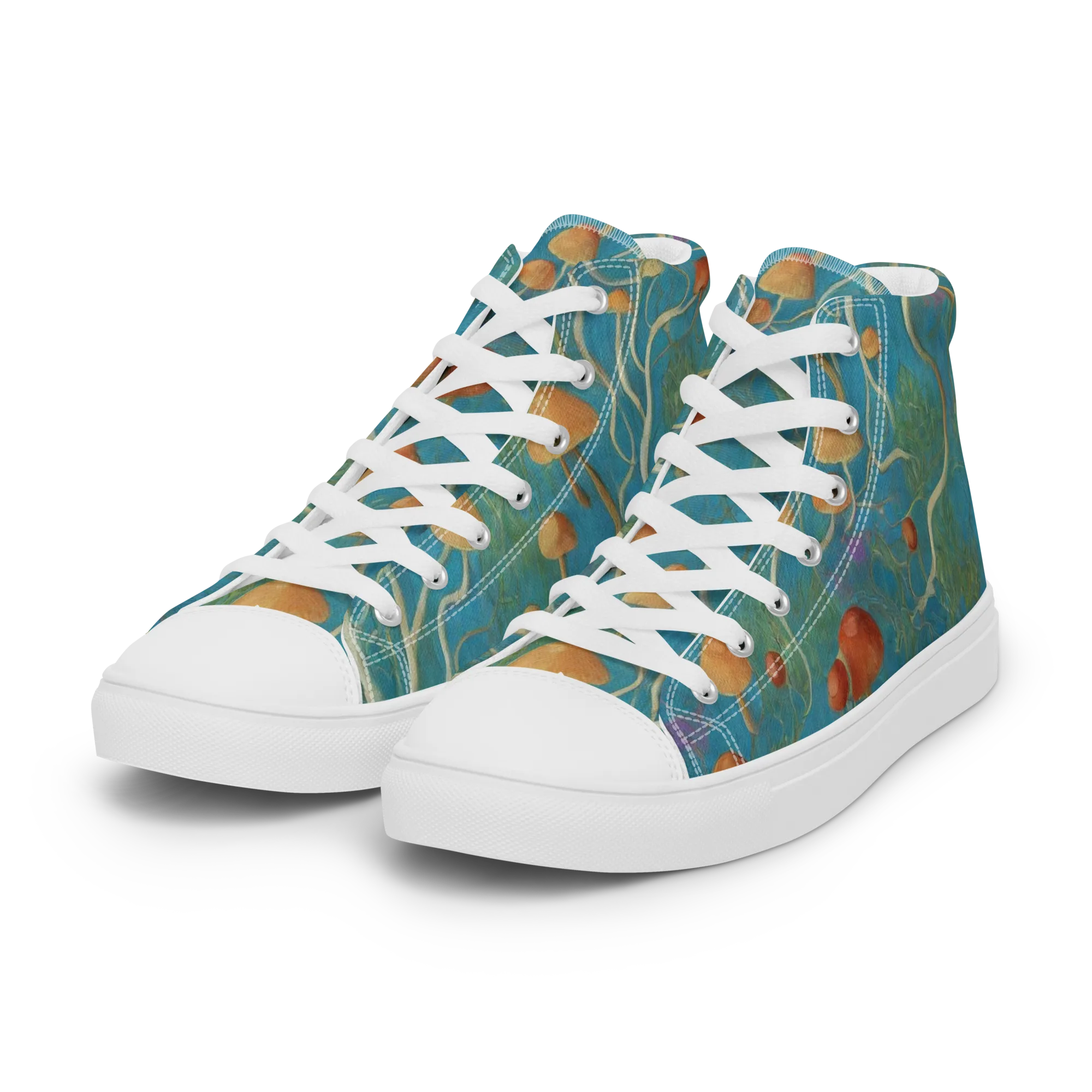 Azure Mushroom Meadow on Women's High Top Canvas Shoes — Left Front
