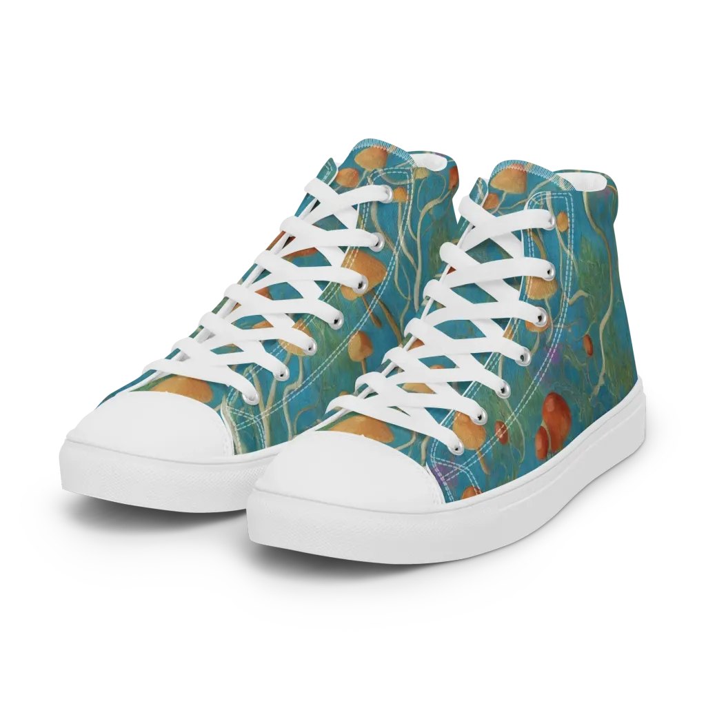 Azure Mushroom Meadow on Women's High Top Canvas Shoes — Left Front