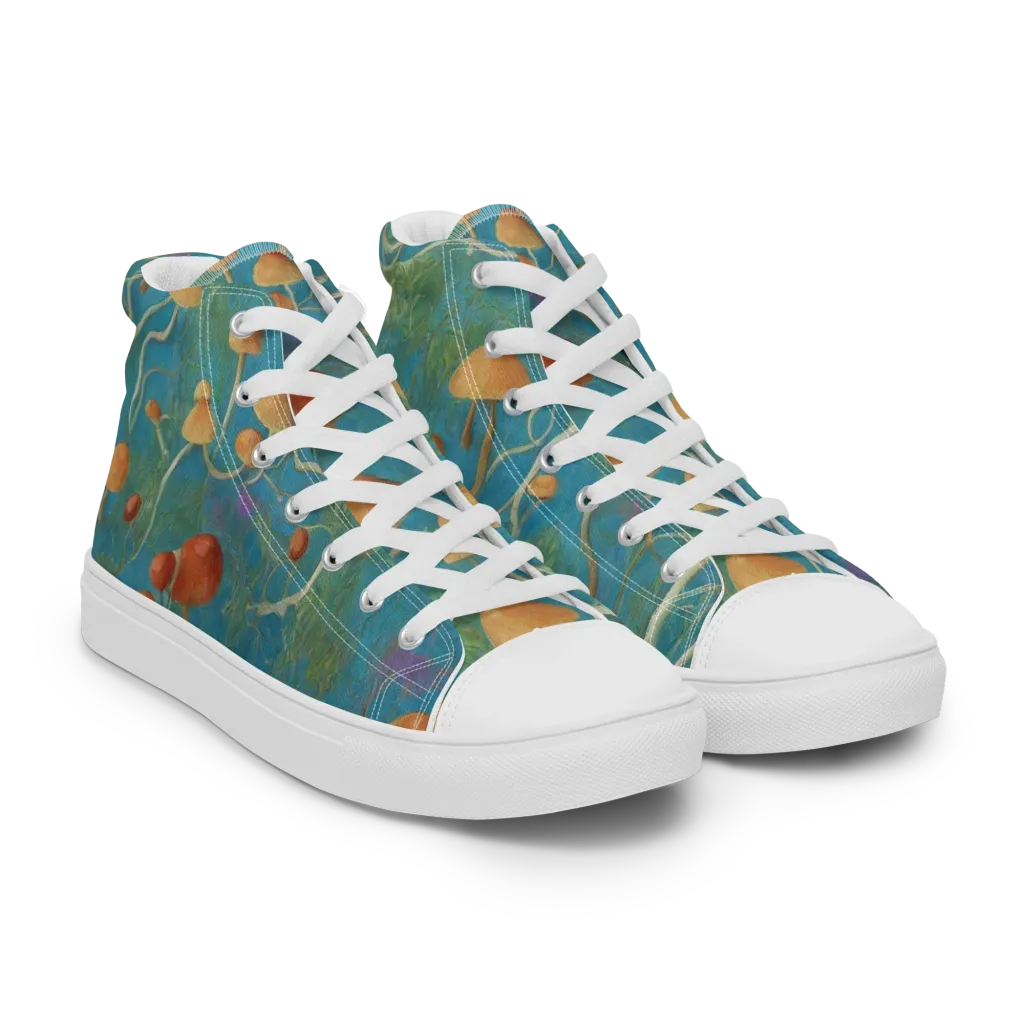 Azure Mushroom Meadow on Women's High Top Canvas Shoes — Right Front