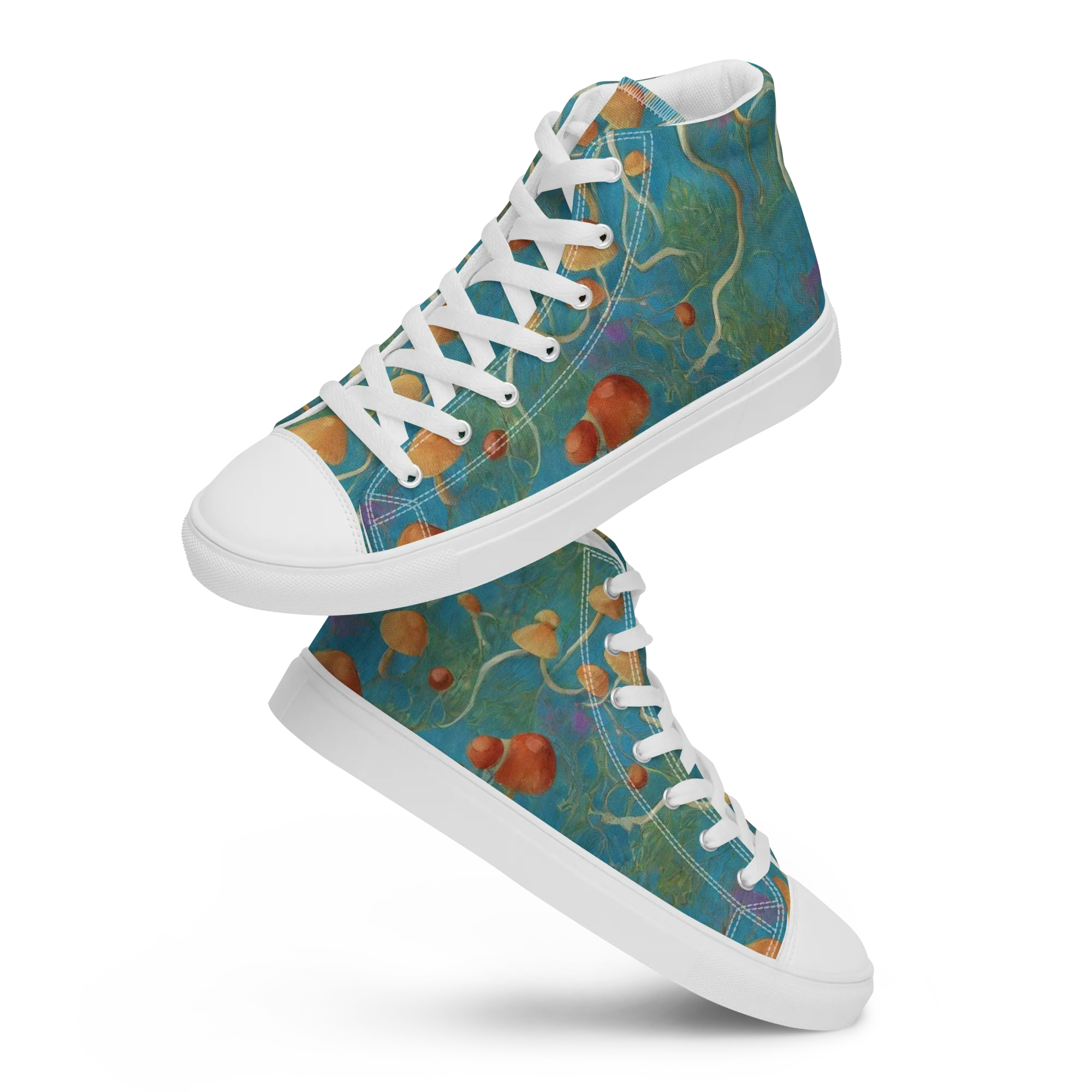 Azure Mushroom Meadow on Women's High Top Canvas Shoes — Front