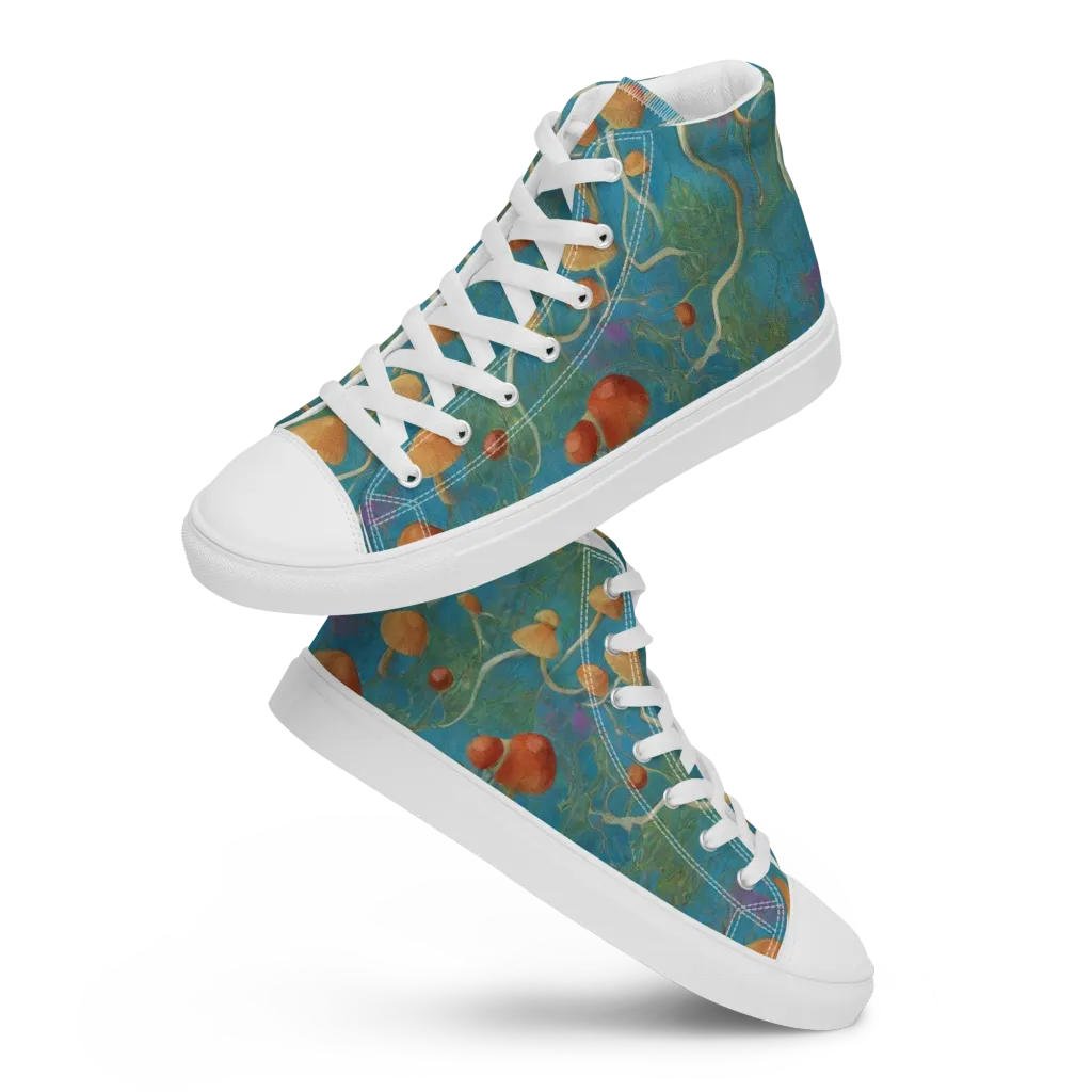 Azure Mushroom Meadow on Women's High Top Canvas Shoes — Front