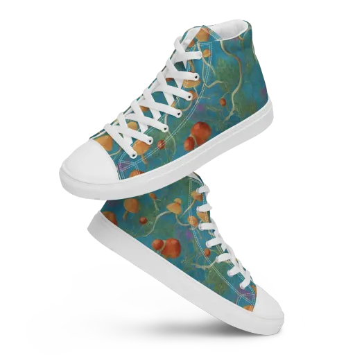 Azure Mushroom Meadow on a Women's High Top Canvas Shoes