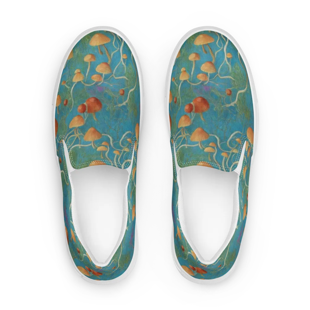 Azure Mushroom Meadow on Men's Slip-On Canvas Shoes — Front