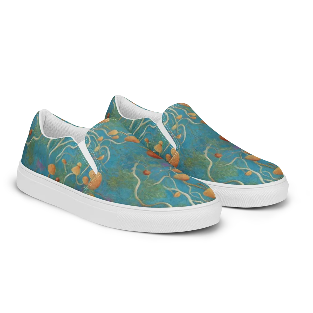 Azure Mushroom Meadow on Men's Slip-On Canvas Shoes — Right Front