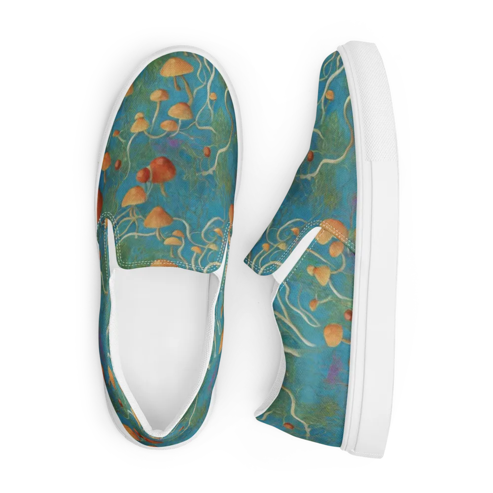 Azure Mushroom Meadow on Men's Slip-On Canvas Shoes — Front
