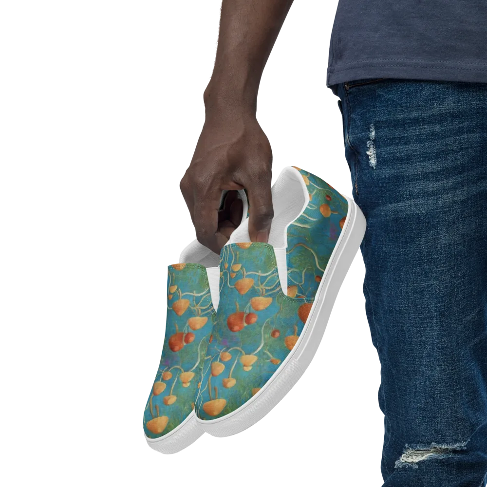 Azure Mushroom Meadow on Men's Slip-On Canvas Shoes — Left Front