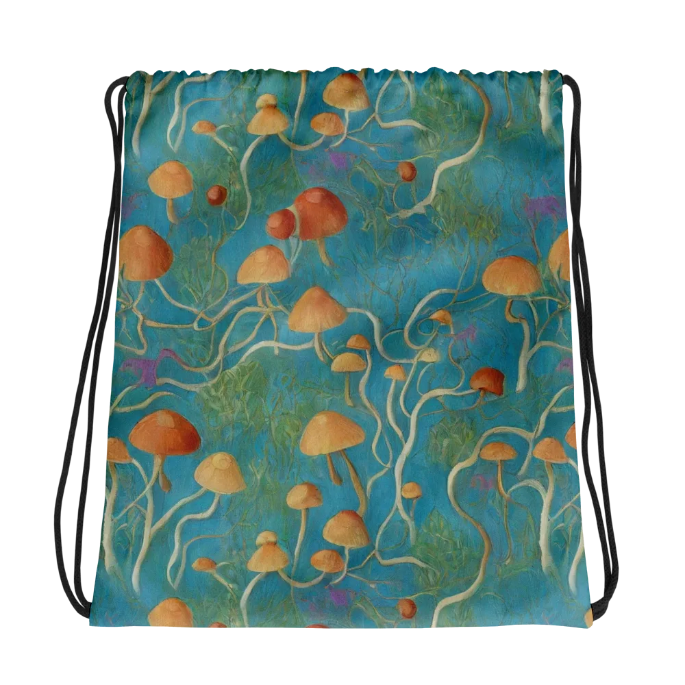 Azure Mushroom Meadow on Drawstring Bag — Photo
